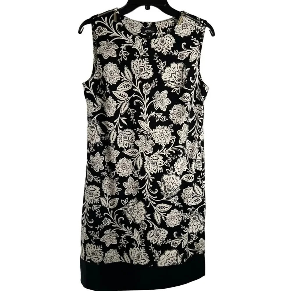 ALYX NWT Black & White Floral Zip‎ Shoulder Sleeveless Sheath Dress Sz 6